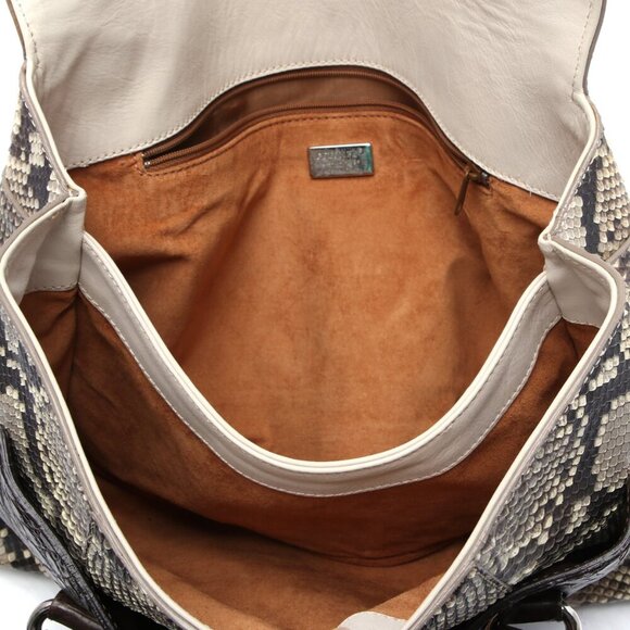 Colombo Via Della Spiga Leather Snakeskin Shoulder Bag Croc Embossed Italy Brown - Picture 9 of 15